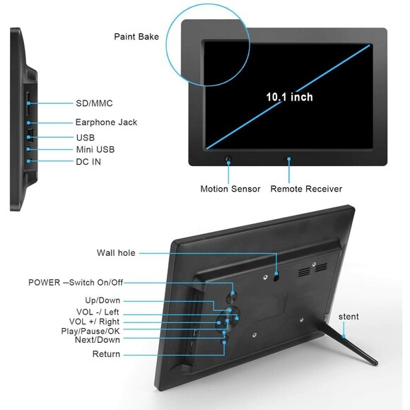 Flyamapirit Digital Picture Frame 10.1 Inch Digital Photo Frame with 1280x800 IP - Picture 2 of 9